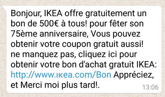 WhatsApp - Arnaque Ikea
